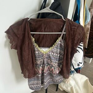 Brown Patterned Women's Top